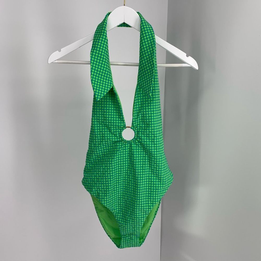 New WEWOREWHAT green one piece swimsuit plaid sz  L womens - Picture 5 of 9